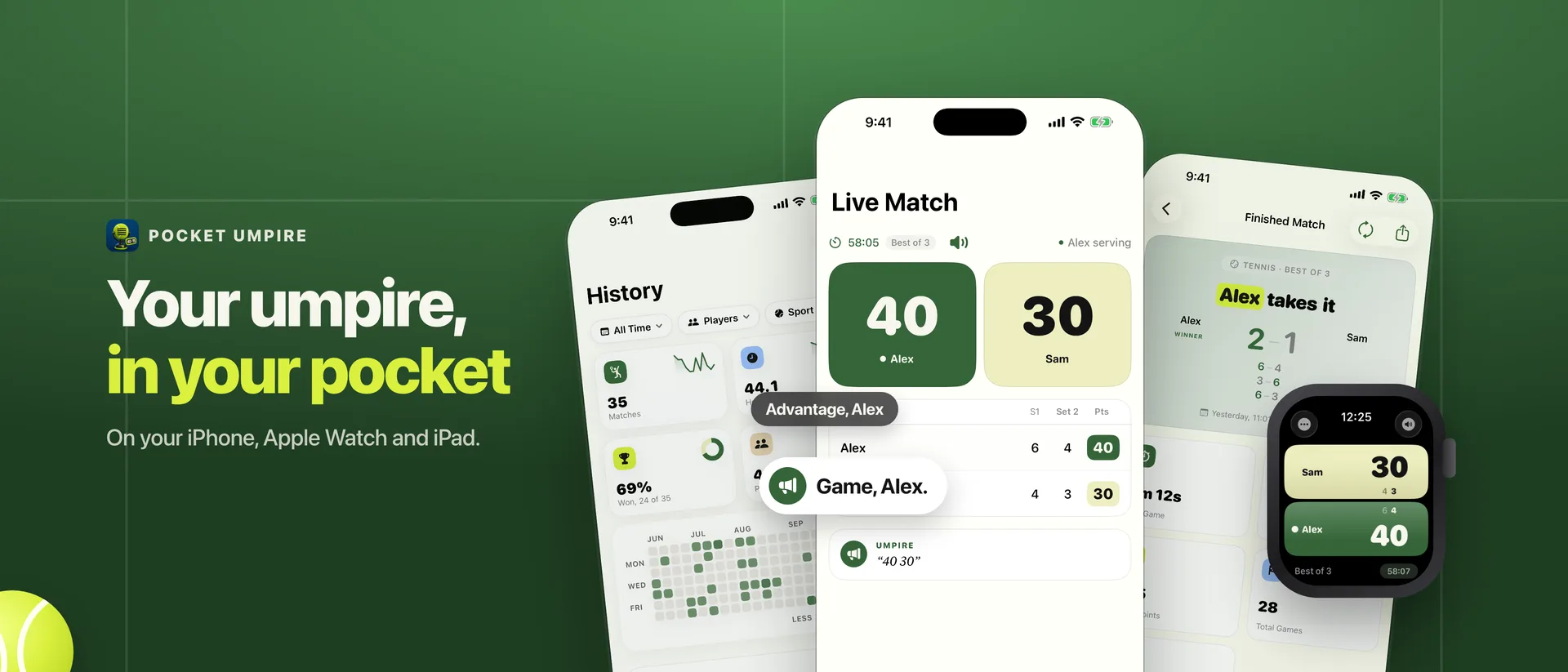 Pocket Umpire on iPhone and Apple Watch: live score, history and match detail